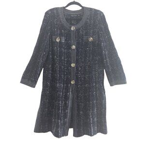 Misook Jacket Black Lose Knit Tweed Button Front Cardigan Coatigan Women Size 0X